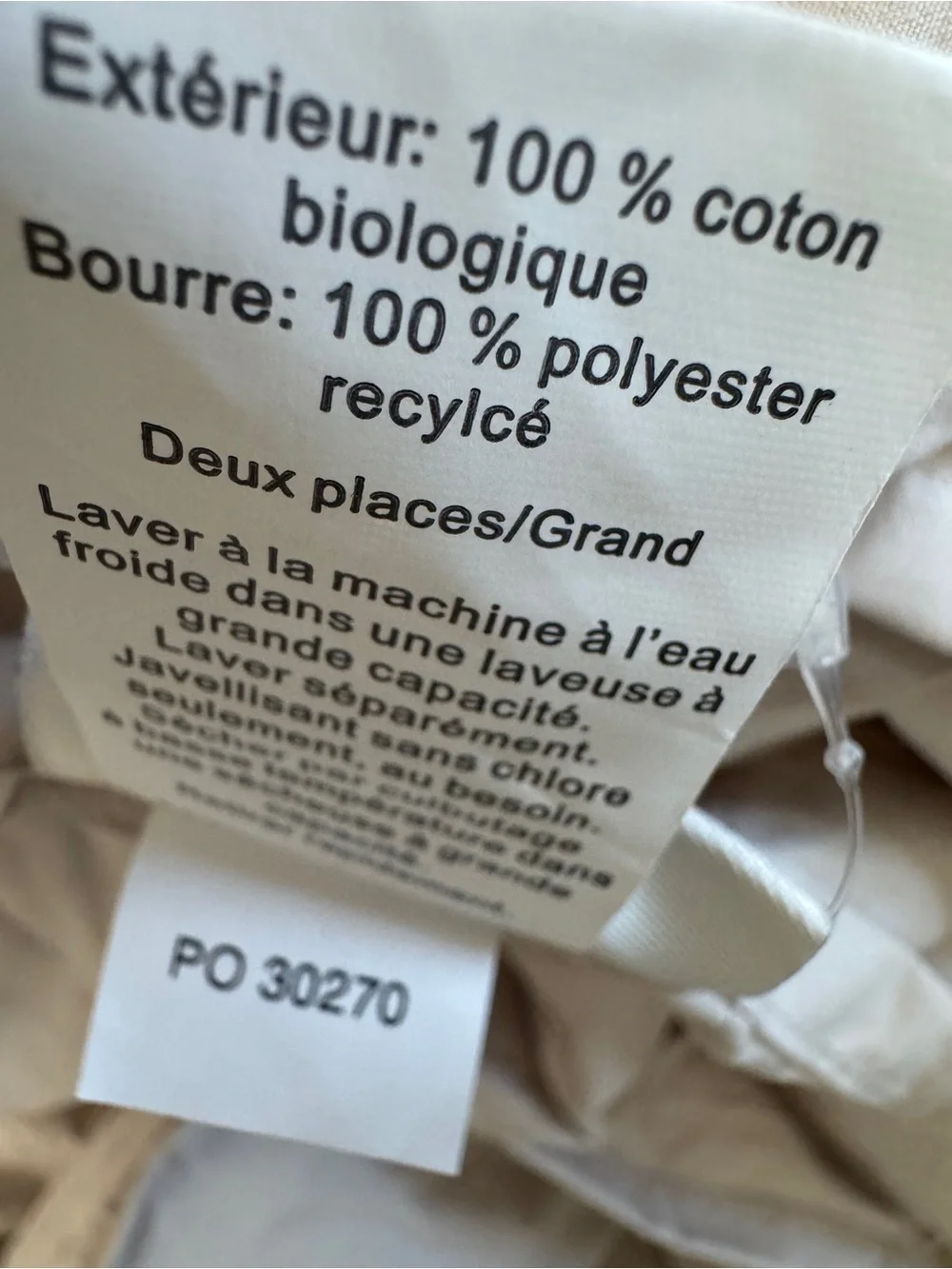 PARACHUTE Organic Cotton Puff Comforter $339 LIKE NEW BONE Full / Queen